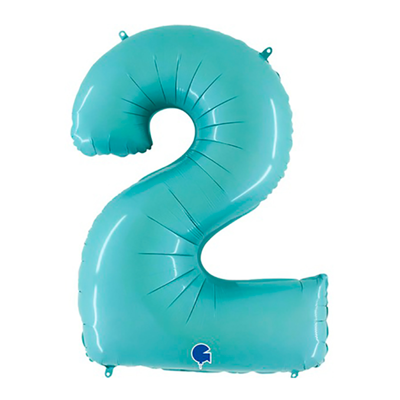 Воздушный шарик цифра 2 голубого цвета