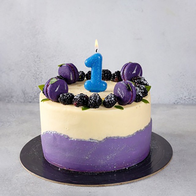 Свеча для торта, цифра "1" блестящая синяя