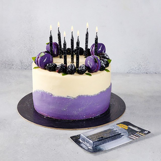 Свечи для торта черные с блеском, 8 см, 12 шт