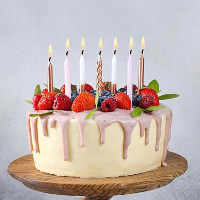 Свечи для торта розового, белого и золотого цвета с блеском, 8 см, 12 шт