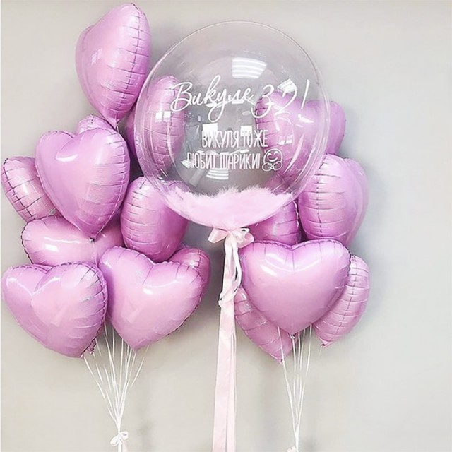 Шарики для новорожденных девочек с розовыми сердцами и баблс - 4011-0009