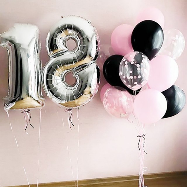 Шары на день рождения 18 лет девушке розового и черного цвета