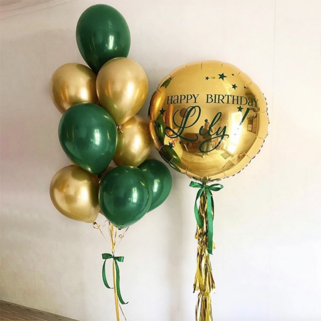 Хромированные шары золотого и зеленого цвета на день рождения