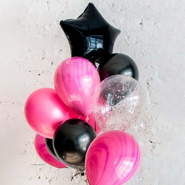 Воздушные шары агат розового и черного цвета