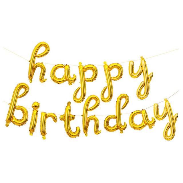 Фольгированная надпись "Happy Birthday" золотого цвета длиной 250 см - 4008-0007