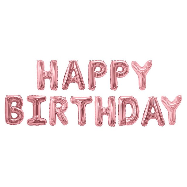 Фольгированные мини шары буквы, надпись "Happy Birthday" цвета розовое золото