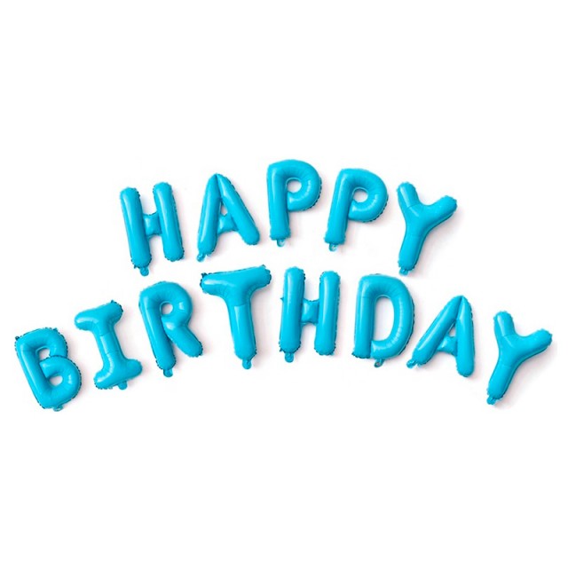 Фольгированные мини шары буквы, надпись "Happy Birthday" голубого цвета