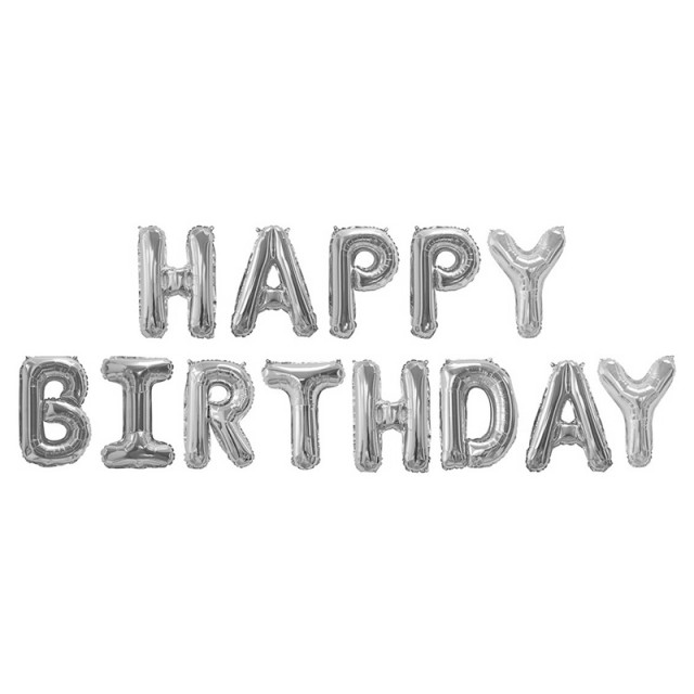 Фольгированные мини шары буквы, надпись "Happy Birthday" серебряного цвета