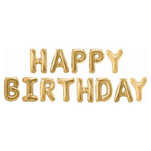 Фольгированные мини шары буквы, надпись "Happy Birthday" золотого цвета