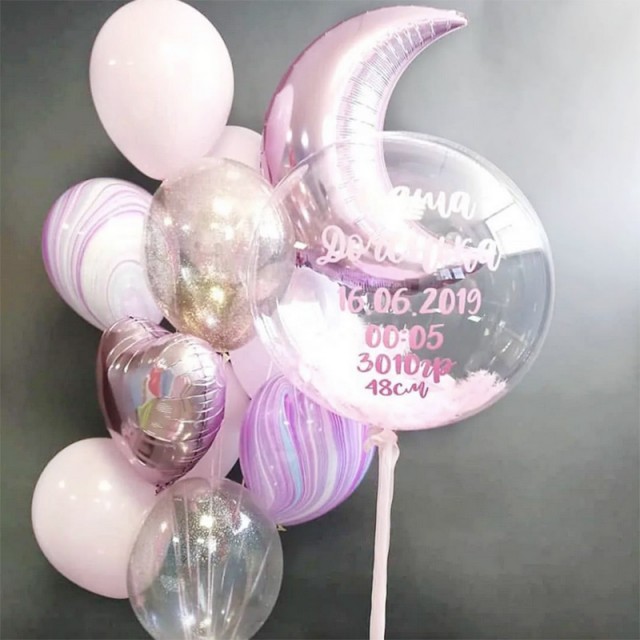 Гелиевые шары на выписку с шаром баблс розового цвета - 4004-0037