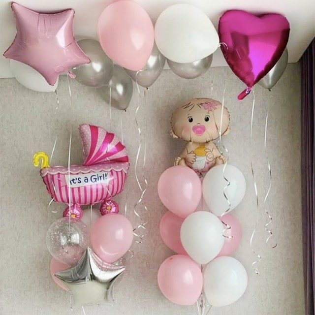 Розовые шары на выписку для девочки - 4004-0036