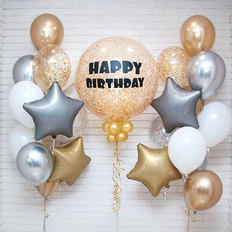 Воздушные шары на день рождения с конфетти золотого цвета