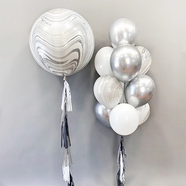 Воздушные шары на день рождения агаты черно-белого цвета