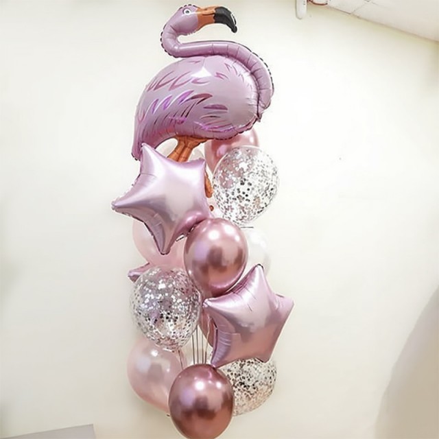 Букет розовых шаров с фламинго