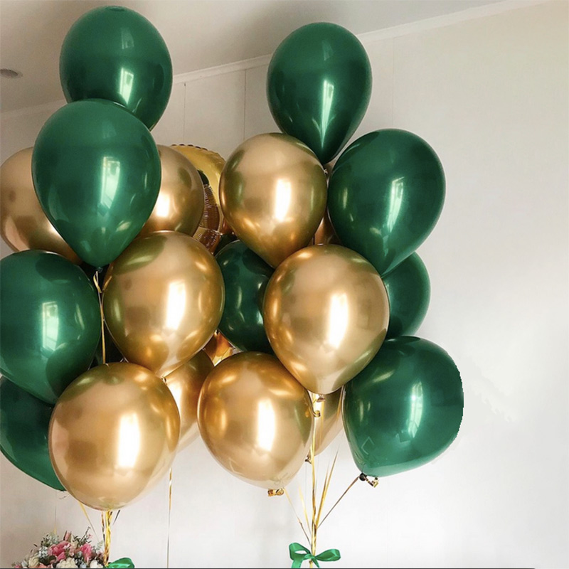 Букет воздушных шаров золотого и зеленого цвета - 3544