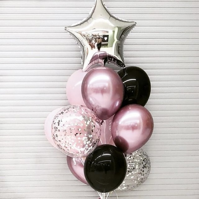 Стильный букет шаров розового цвета с серебряной звездой - 3540