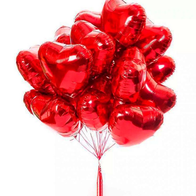 Облако фольгированных шаров Красные сердца - 1541