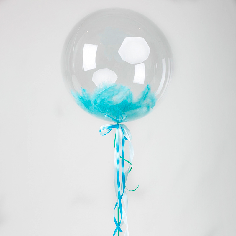 Воздушный шар с перьями голубого цвета - 1