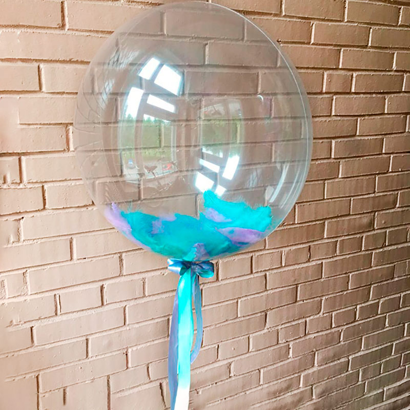 Воздушный шар с перьями голубого и сиреневого цвета - 1