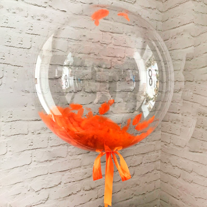 Воздушный шар с перьями оранжевого цвета - 1