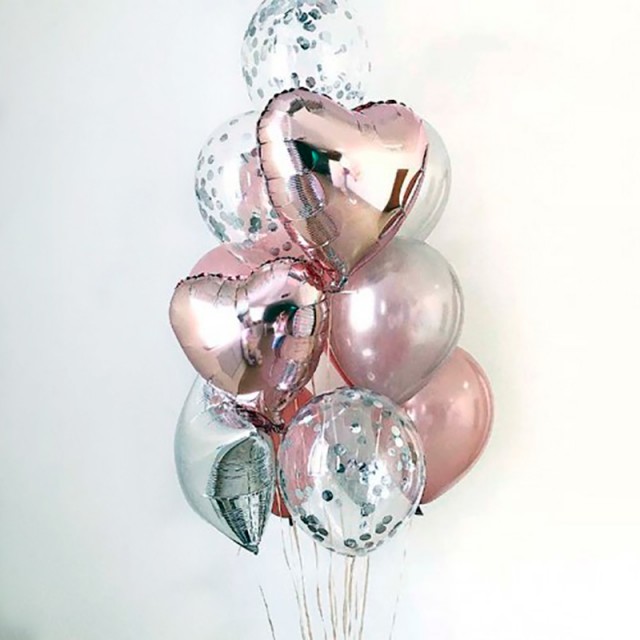 Фонтан из воздушных шаров цвета розовое золото Сияние - 10005