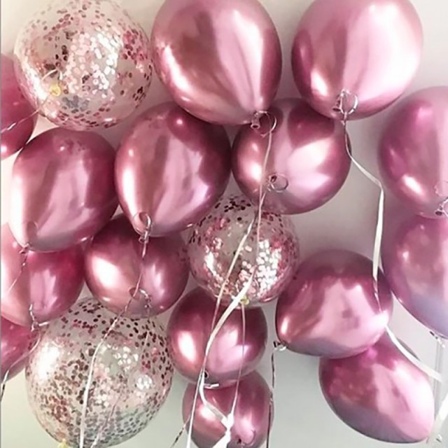 Воздушные шары под потолок розового цвета с конфетти 10 шт