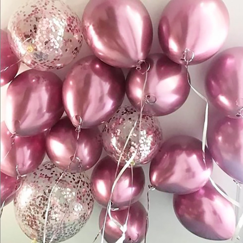 Воздушные шары под потолок розового цвета с конфетти 10 шт - 1