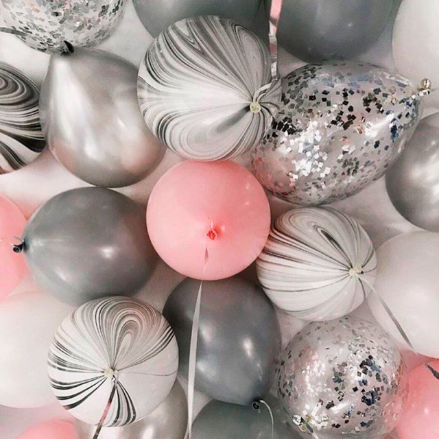 Воздушные шары под потолок розового, серебряного и белого цвета 10 шт