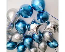 Воздушные шары под потолок синего и серебряного цвета 10 шт