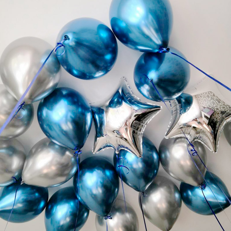 Воздушные шары под потолок синего и серебряного цвета 10 шт - 1