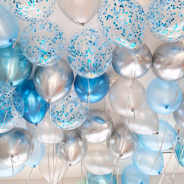 Воздушные шары под потолок синих и серебряных оттенков 10 шт - 2020