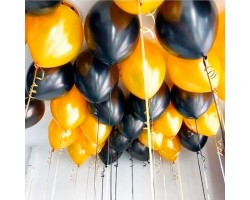 Воздушные шары под потолок золотого и черного цвета 10 шт