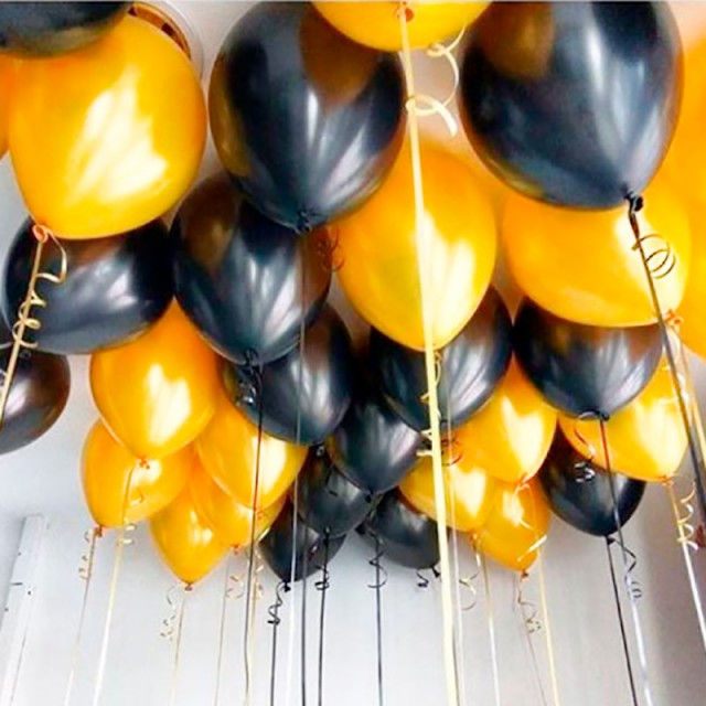 Воздушные шары под потолок золотого и черного цвета 10 шт - 2002